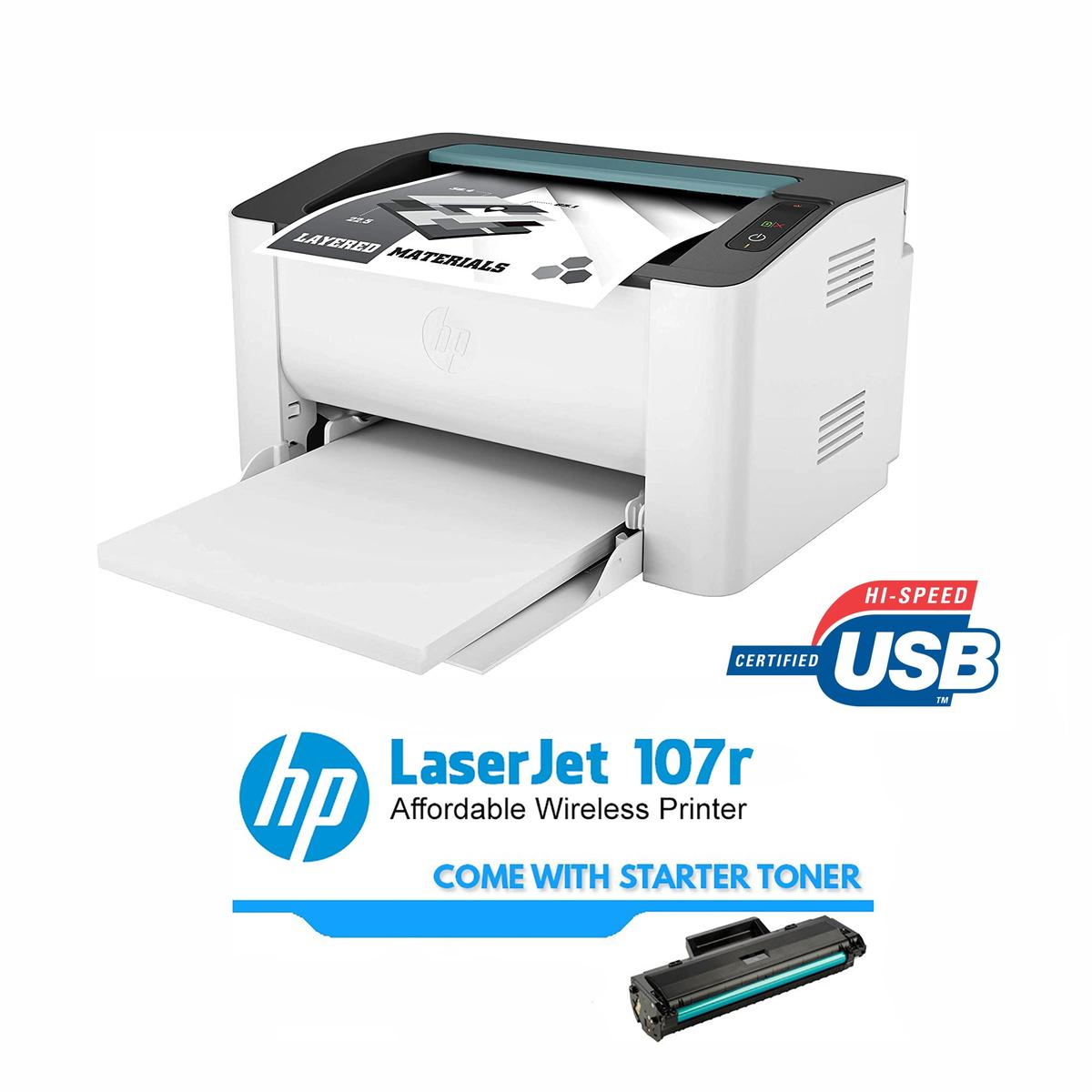 STAMPANTE LASER HP 107r USB BIANCO E NERO MONOCROMATICA 5UE14A-B19 ...